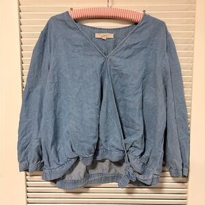LOFT Denim Blue V-Neck Blouse
